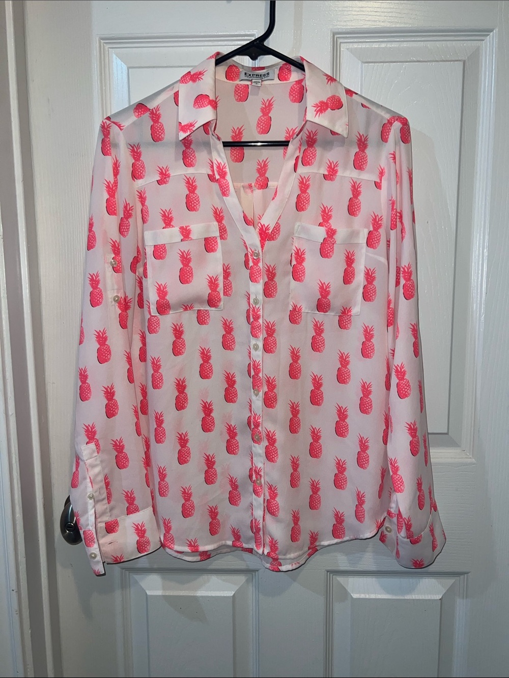 Express Pink Pineapple Print Button-Down Shirt